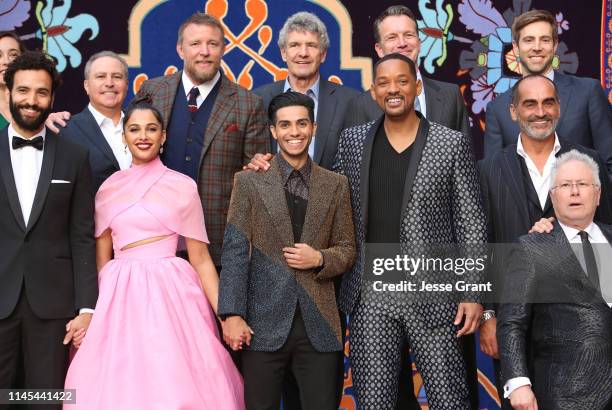 Actors Marwan Kenzari, Naomi Scott, Mena Massoud, Will Smith, Navid Negahban and Composer Alan Menken . Co-Chairman, The Walt Disney Studios, Alan...