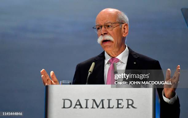 Dieter Zetsche, outgoing CEO of German car maker Daimler, addresses shareholders during Daimler's annual general meeting on May 22, 2019 in Berlin. -...