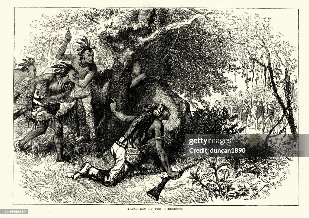 Treachery of the Cherokees, Warriors laying ambush for settlers
