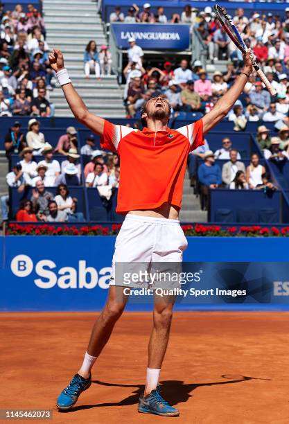 Daniil Medvedev of Russia celebrates after defeating during his Men's round of semi-final match against Kei Nishikori of Japan on day six of the...