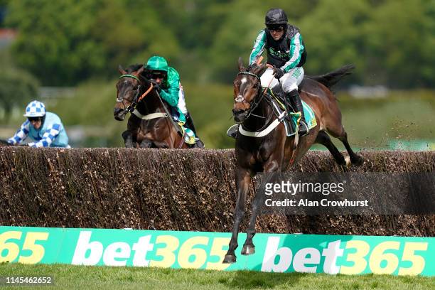 Nico de Boinville riding Altior clear the last to win The bet365 Clebration Steeple Chase at Sandown Park on April 27, 2019 in Esher, England.