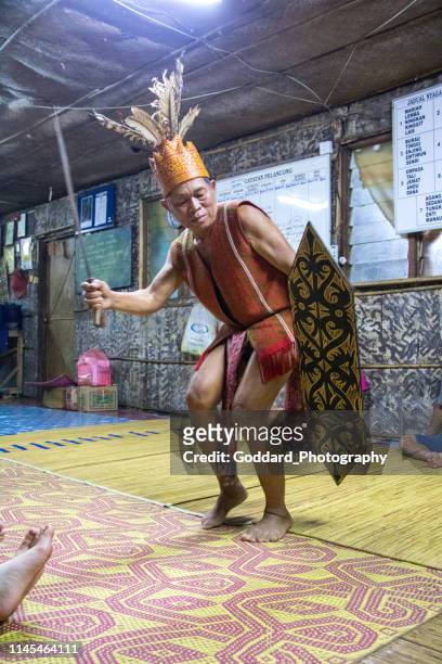 malaysia: iban traditional dance - sarawak state stock pictures, royalty-free photos & images