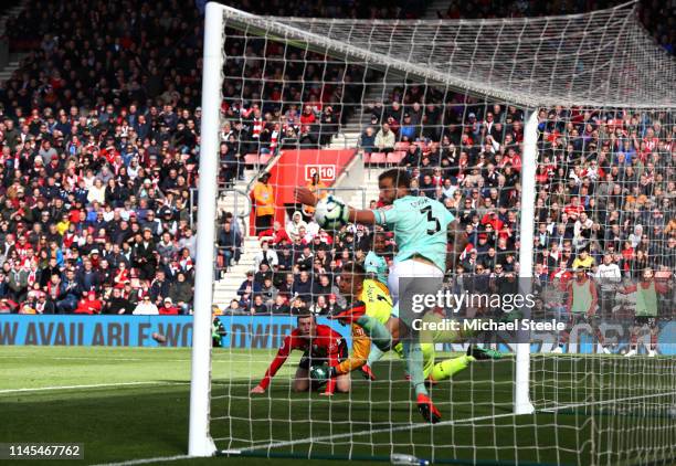 Matt Targett of Southampton scores his team's third goal past Artur Boruc of AFC Bournemouth during the Premier League match between Southampton FC...