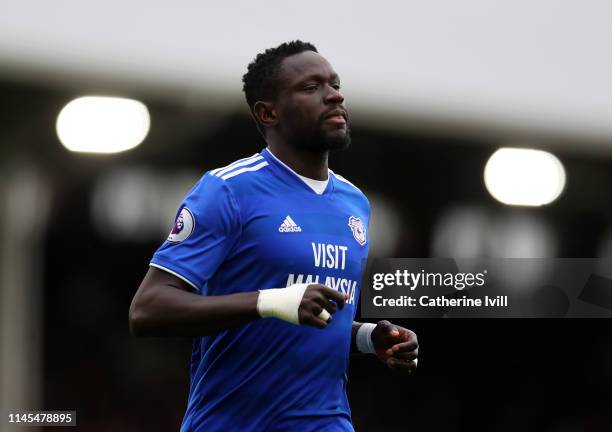 Oumar Niasse of Cardiff City during the Premier League match between Fulham FC and Cardiff City at Craven Cottage on April 27, 2019 in London, United...