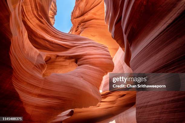 lady in the wind, lower antelope canyon - antelope canyon stock-fotos und bilder