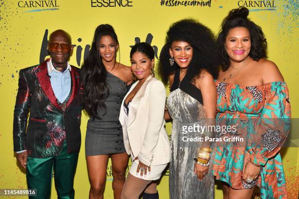 Dapper Dan, Ciara, Misa Hylton, MoAna Luu and Julee Wilson pose backstage during the 2019 ESSENCE Beauty Carnival Day 1 on April 27, 2019 in New York...