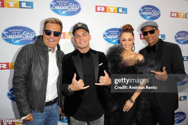 Jurors Dieter Bohlen, Pietro Lombardi, Oana Nechiti and Xavier Naidoo attend the season 16 finals of the tv competition show "Deutschland sucht den...