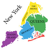 New York state. State of America territory on white background. Separate boroughs. Vector illustration