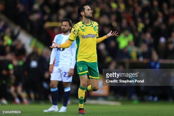 Mario Vrancic of Norwich City celebrates after scoring his team's second goal during the Sky Bet Championship match between Norwich City and...