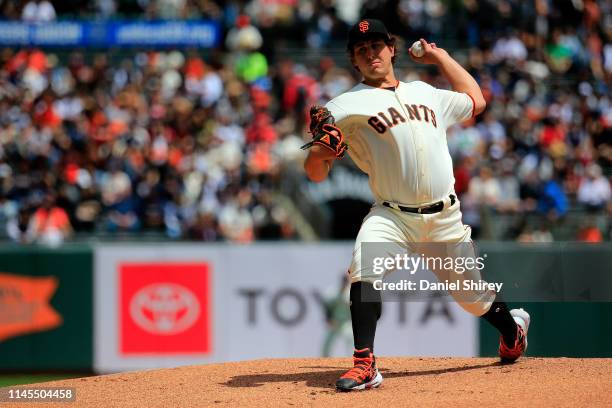 Derek Holland of the San Francisco Giants pitches during the first inning against the New York Yankees at Oracle Park on April 27, 2019 in San...