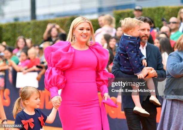 Kelly Clarkson, Remington Alexander Blackstock, and Brandon Blackstock attend STX Films World Premiere of "UglyDolls" at Regal Cinemas L.A. Live on...