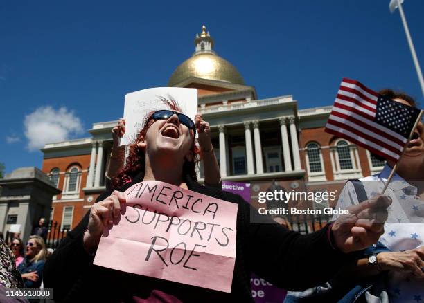 Jane Marcus of Medford chants during a rally held outside of the Massachusetts State House in Boston to protest restrictive abortion laws recently...