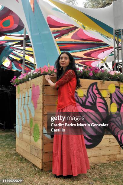 Gisela Farías of the music group Mono Blanco poses during the 7th Son Jarocho Encounter - "Fiesta de las Jaranas y las Tarimas" at the National Arts...