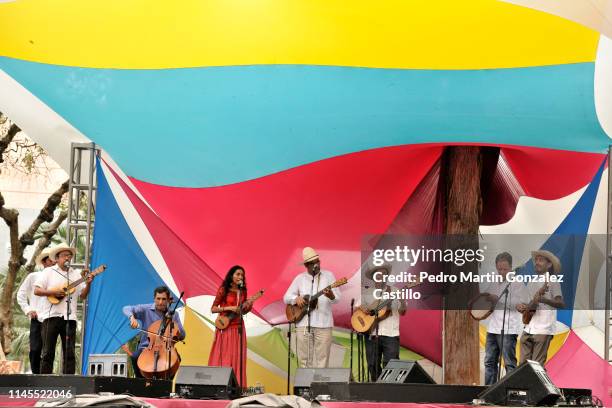Music group Mono Blanco performs during the 7th Son Jarocho Encounter - "Fiesta de las Jaranas y las Tarimas" at the National Arts Center on April...