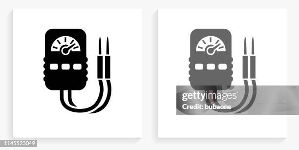 ammeter black and white square icon - electricity meter stock illustrations