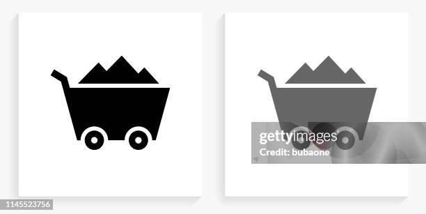 mine cart black and white square icon - mining minerals stock illustrations