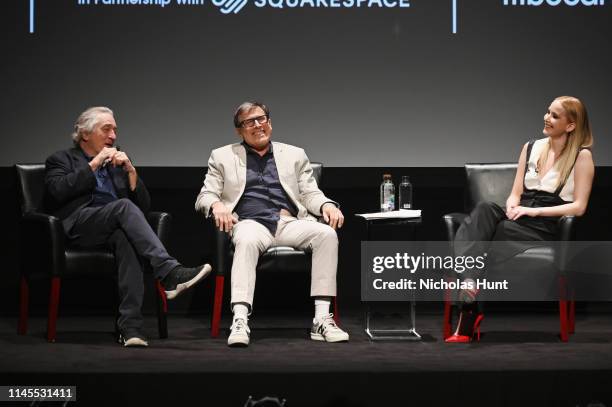 Robert De Niro, David O. Russell and Jennifer Lawrence speaks at the Tribeca Talks - Director Series - David O. Russell with Jennifer Lawrence at the...