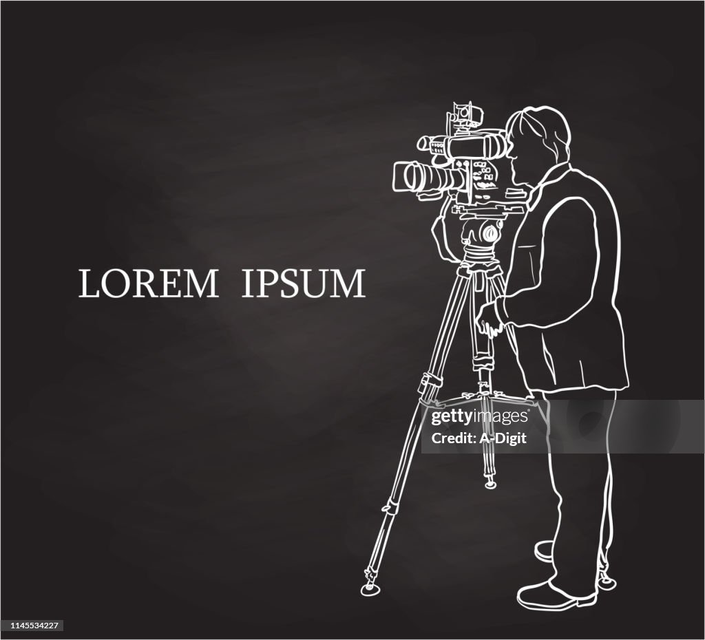 Television Broadcast Cameraman Chalk Drawing