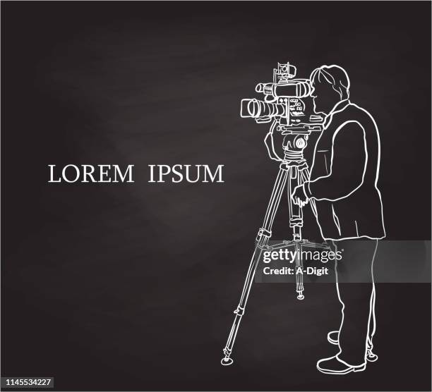television broadcast cameraman chalk drawing - cameraman stock illustrations
