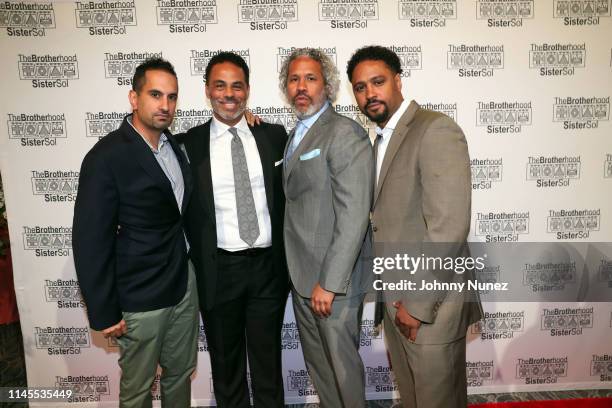 Ravi Mallik and Adam Lazarre-White pose with The Brotherhood/Sister Sol Co-Founders Khary Lazarre-White and Jason Warwin at The Brotherhood/Sister...