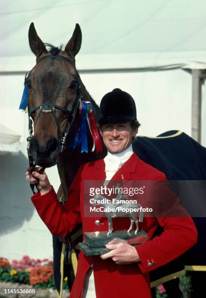 Overall winner Richard Meade of Great Britain celebrates with his horse 'Speculator III' after winning the Badminton Horse Trials at Badminton Park...