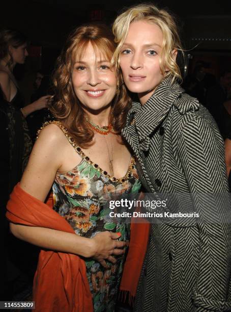 Dana Reeve and Uma Thurman during The Christopher Reeve Foundation "A Magical Evening" - Cocktails at Mariott Marquis in New York, New York, United...