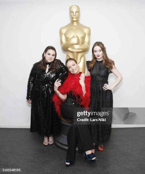 Actor Beanie Feldstein, actor, director and producer Olivia Wilde and actor Kaitlyn Dever attend The Academy of Motion Picture Arts and Sciences...