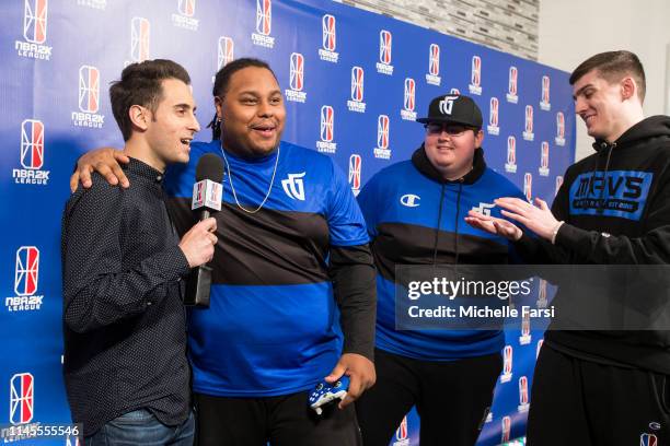 Dimez of Mavs Gaming talks with Jeff Eisenband after the game against Bucks Gaming during Week 6 of the NBA 2K League regular season on May 22, 2019...