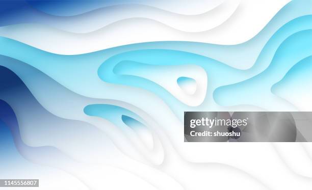 blue paper cut style wave flowing gradient pattern background - coverage stock illustrations