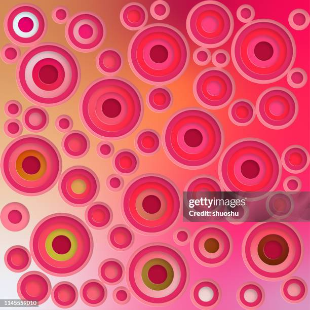 red paper cut style circle gradient pattern background - abstract circles linear stock illustrations