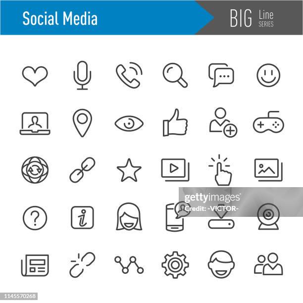 stockillustraties, clipart, cartoons en iconen met social media iconen-grote lijn serie - looking at camera