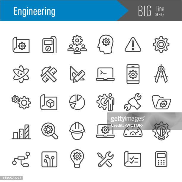 stockillustraties, clipart, cartoons en iconen met engineering icons-grote lijn serie - think big