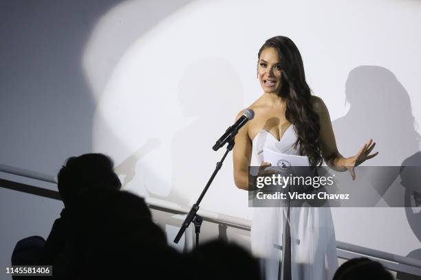 Georgina Holguin speaks on stage during the Latin Grammy Acoustic Session Mexico at Soumaya museum on May 22, 2019 in Mexico City, Mexico.