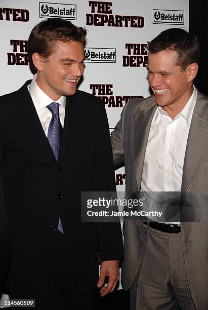 Leonardo DiCaprio and Matt Damon during New York Premiere of "The Departed" to Benefit the Film Foundation at Ziegfeld Theatre in New York City, New...