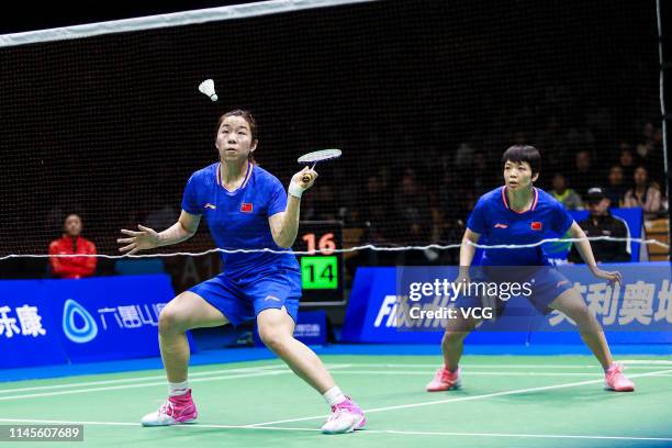 Jia Yifan and Chen Qingchen of China compete in the Women's Doubles final match against Mayu Matsumoto and Wakana Nagahara of Japan on day six of the...