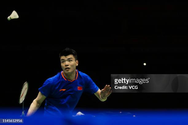 Wang Yilyu of China reacts in the Mixed Doubles final match against He Jiting and Du Yue of China on day six of the Asian Badminton Championship 2019...