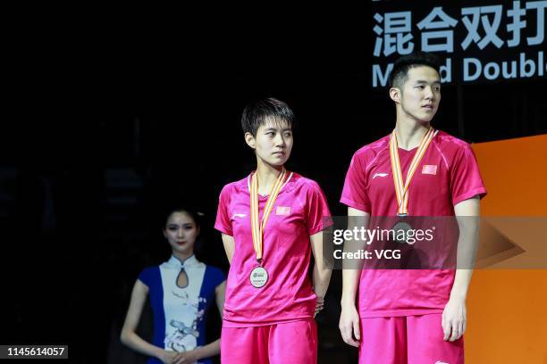 He Jiting and Du Yue of China celebrate after the Mixed Doubles final match against Huang Dongping and Wang Yilyu of China on day six of the Asian...