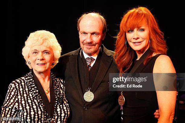 Jean Shepard, Bobby Braddock and Reba McEntire attend the 2011 Country Music Hall of Fame Medallion Ceremony induction at Country Music Hall of Fame...