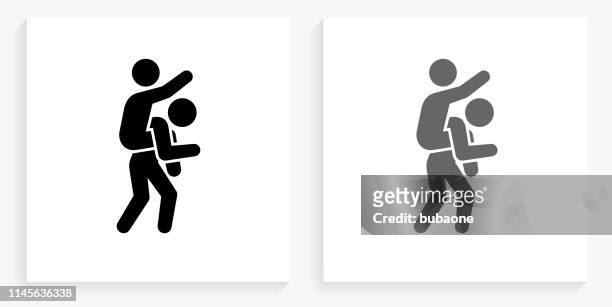 piggyback ride black and white square icon - piggyback stock illustrations