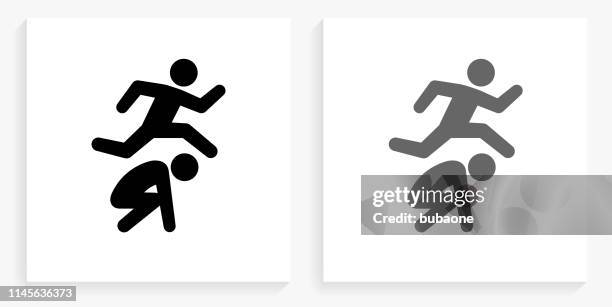 sprung frosch und white square ikone - bockspringen stock-grafiken, -clipart, -cartoons und -symbole