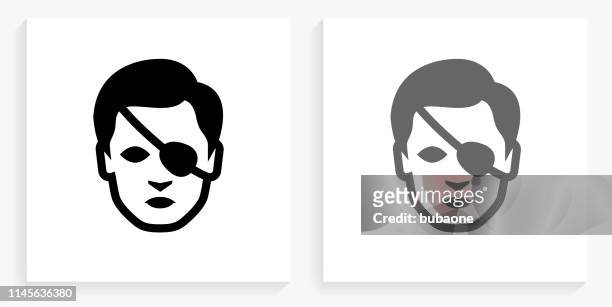 ilustrações, clipart, desenhos animados e ícones de ícone preto e branco cego do quadrado - só um olho