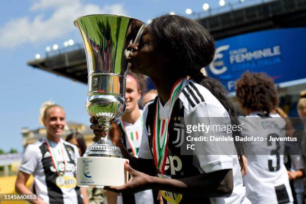 Juventus player Eniola Aluko celebrates with the trophy the Women Coppa Italia Final match between Juventus Women and ACF Fiorentina Stadio Ennio...