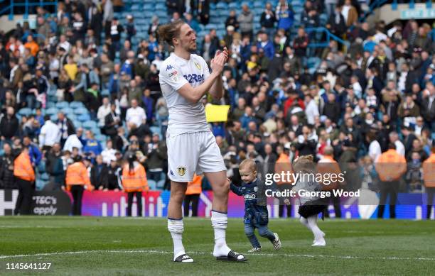 Luke Ayling of Leeds United acknowledges the fans following the Sky Bet Championship match between Leeds United and Aston Villa at Elland Road on...