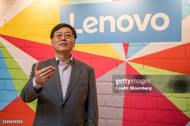 Yang Yuanqing, chairman and chief executive officer of Lenovo Group Ltd., arrives for a news conference in Hong Kong, China, on Thursday, May 23,...