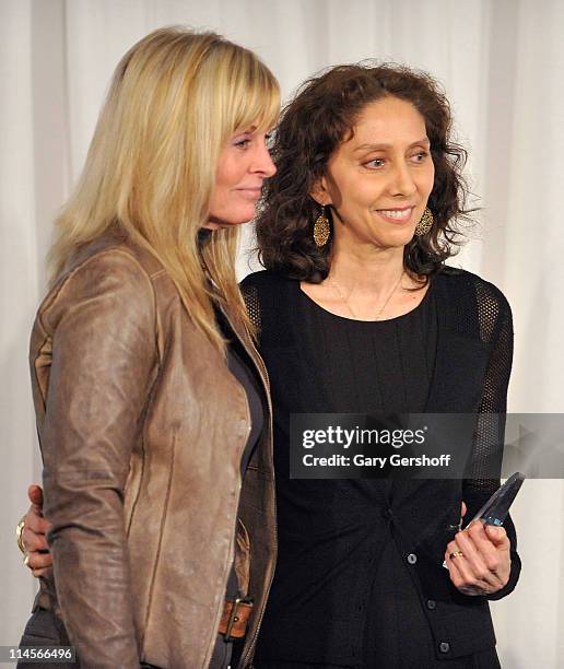 Presenter/screenplay writer Diana Ossana , and honoree, makeup artist Linda Melazzo pose for pictures during New York Women In Film And Television...