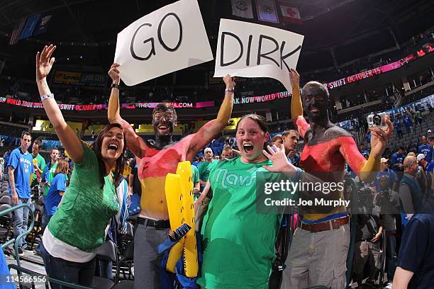 Dallas Mavericks fans cheer on Dirk Nowitzki during Game Four of the Western Conference Finals against the Oklahoma City Thunder in the 2011 NBA...