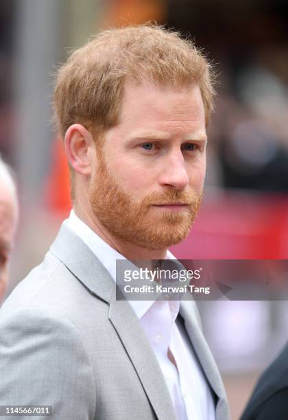Prince Harry, Duke of Sussex attends the Virgin London Marathon 2019 on April 28, 2019 in London, United Kingdom.