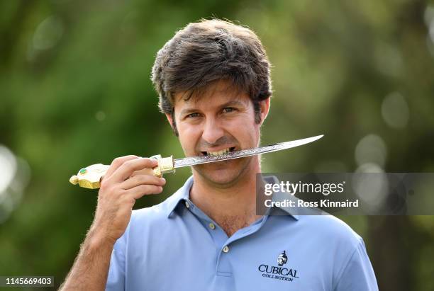 Jorge Campillo of Spain with the winners trophy after the final round of the Trophee Hassan II at Royal Golf Dar Es-Salam on April 28, 2019 in Rabat,...