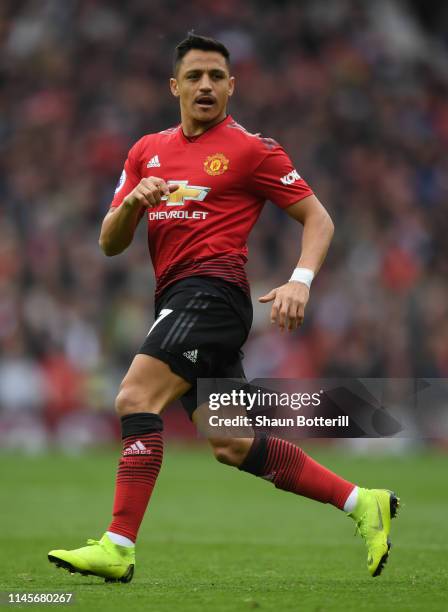 Alexis Sanchez of Mancester United during the Premier League match between Manchester United and Chelsea FC at Old Trafford on April 28, 2019 in...