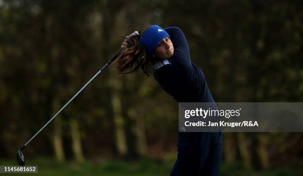 Francesca Fiorellini of Italy in action during the final round of the R&A Girls U16 Amateur Championship at Fulford Golf Club on April 28, 2019 in...